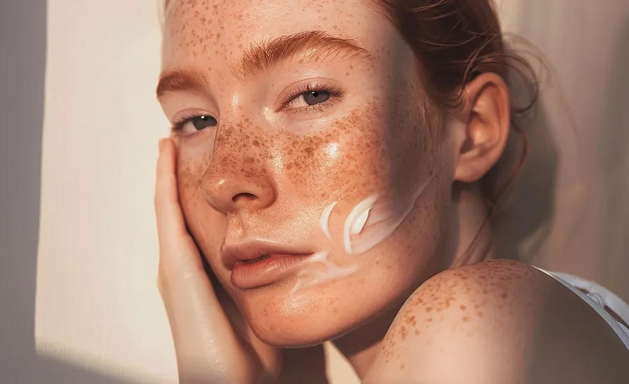 woman applying moisturizer