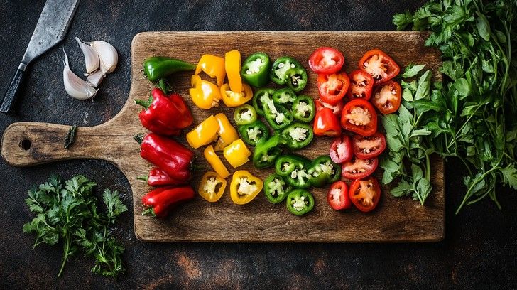 chopped peppers for chicken pasta salad