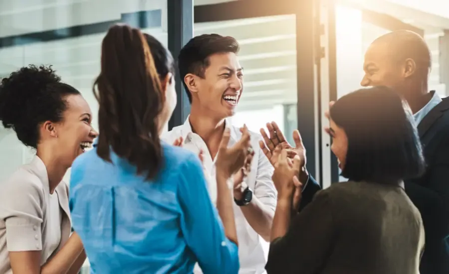 people at work talking