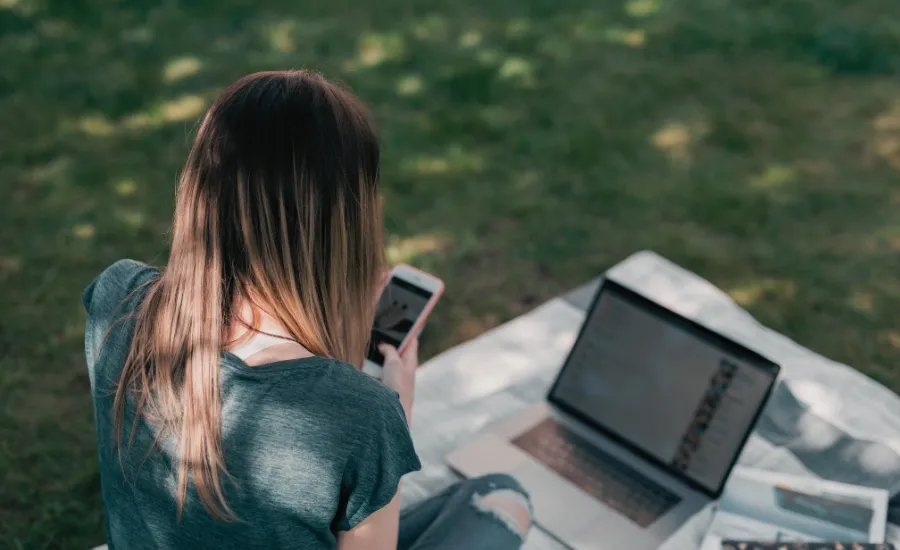 woman engaging in social media