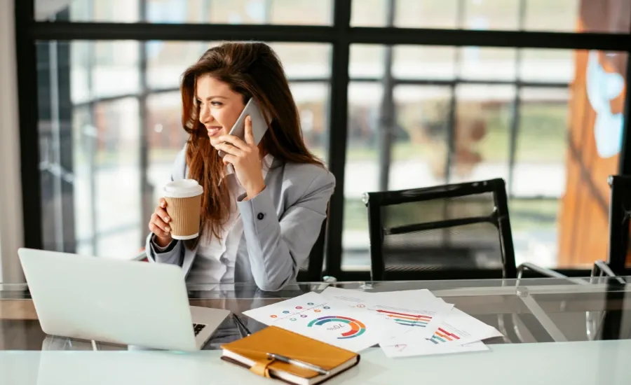 woman having a zoom call with good makeup